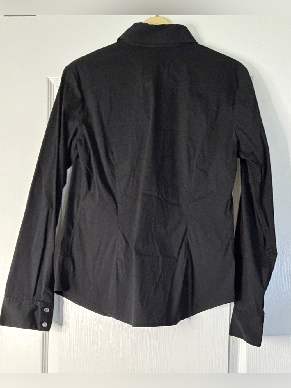 Theory Black Button Front Shirt Women’s Large Long Sleeve Pointed Collar - Picture 2 of 7